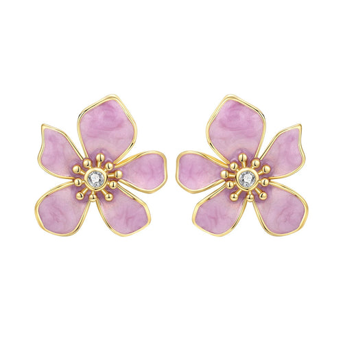 Pink Flower Design Stud Earrings