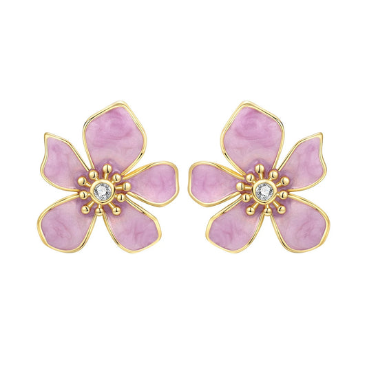 Pink Flower Design Stud Earrings