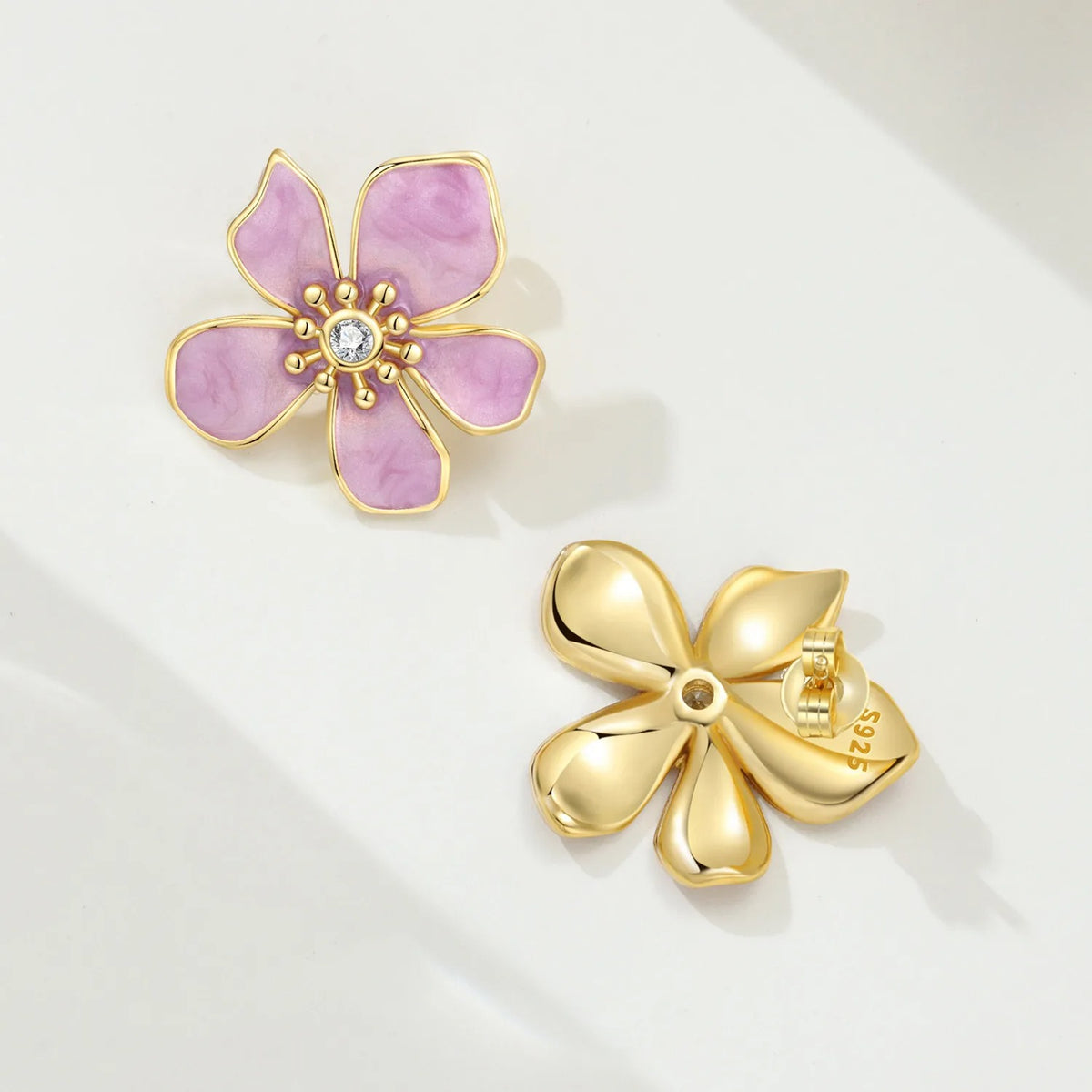 Pink Flower Design Stud Earrings