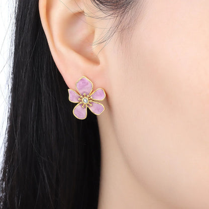 Pink Flower Design Stud Earrings