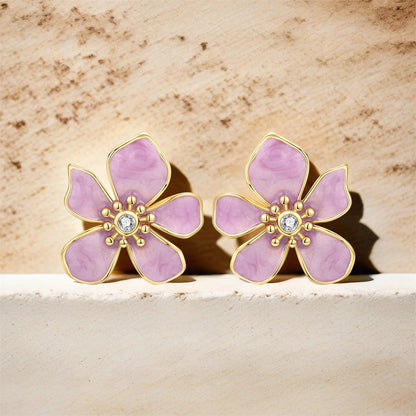 Pink Flower Design Stud Earrings