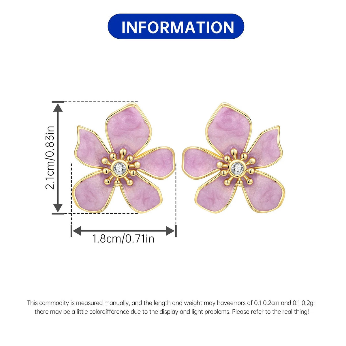 Pink Flower Design Stud Earrings